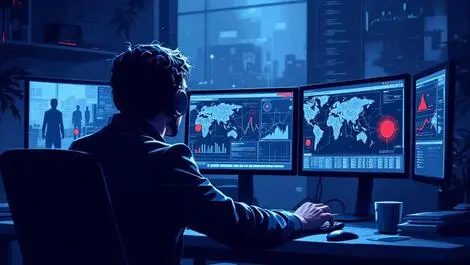 Digital illustration uk european security analyst analyzing cyber threats