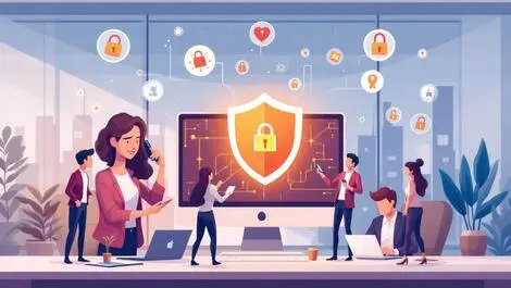 Secure computer locked shield australian businesspeople data privacy protection