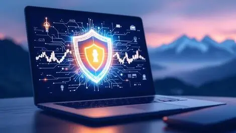 Digital shield glowing laptop smartphone cyber scam protection nz