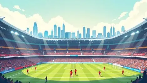 Professional football stadium international event asian city skyline players