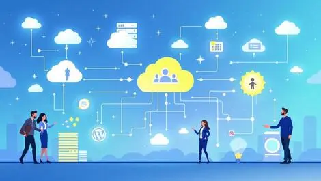 Modern vector illustration cloud icons data centers servers collaboration