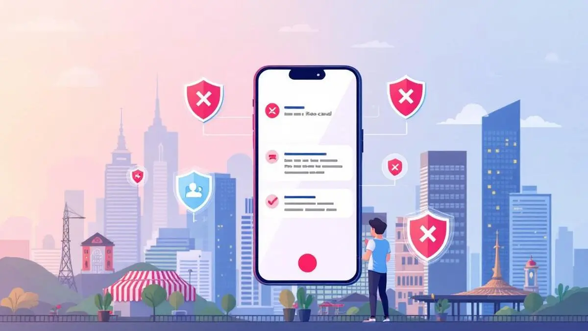 Smartphone blocked calls messages digital shields indonesian cityscape