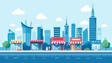 Singapore city skyline small businesses connected by cloud icons digital connectivity software adoption