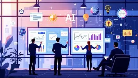 Business professionals analyzing data graphs ai digital technology modern office