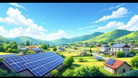 Bright peaceful new zealand landscape solar panels rooftops fields