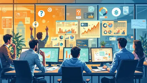 British office employees confused about ai charts struggling and assisting modern business