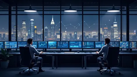 Realistic illustration canadian high tech business office cybersecurity operations center
