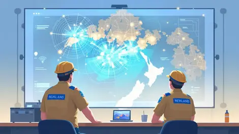 Emergency services personnel monitoring digital map new zealand cellular network visibility