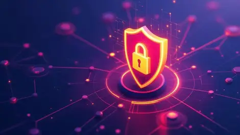 Locked digital shield with interconnected network nodes cybersecurity protection