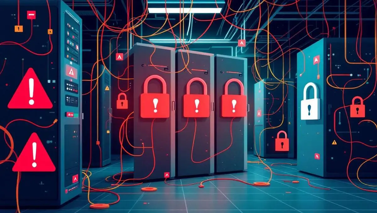 Server room technical difficulties red warnings security breaches