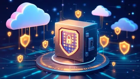 Secure data vault digital shields ai cloud technology abstract illustration