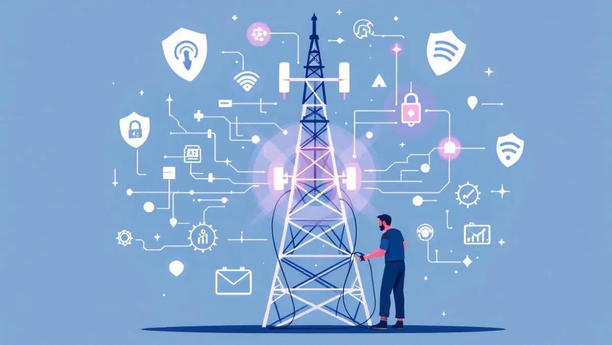 Telecom tower digital shields ai symbols technician cybersecurity challenges
