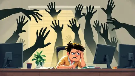 Small business cyber threats shadowy hands reaching from screens stressed owner