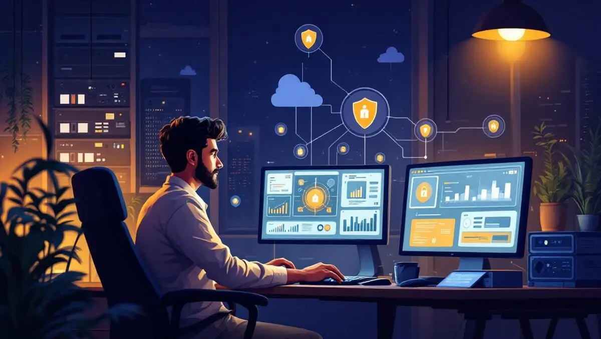 Indian office night cybersecurity analyst monitoring secure systems