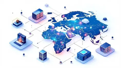 Isometric europe south africa network map edge datacenters