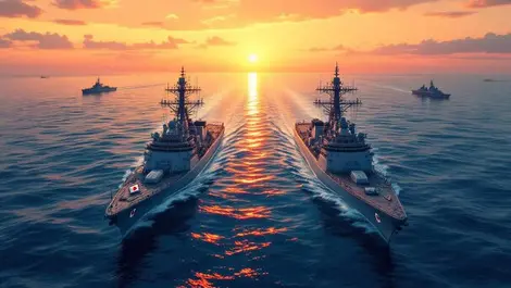 Canadian japanese naval ships indo pacific sunset joint allied presence