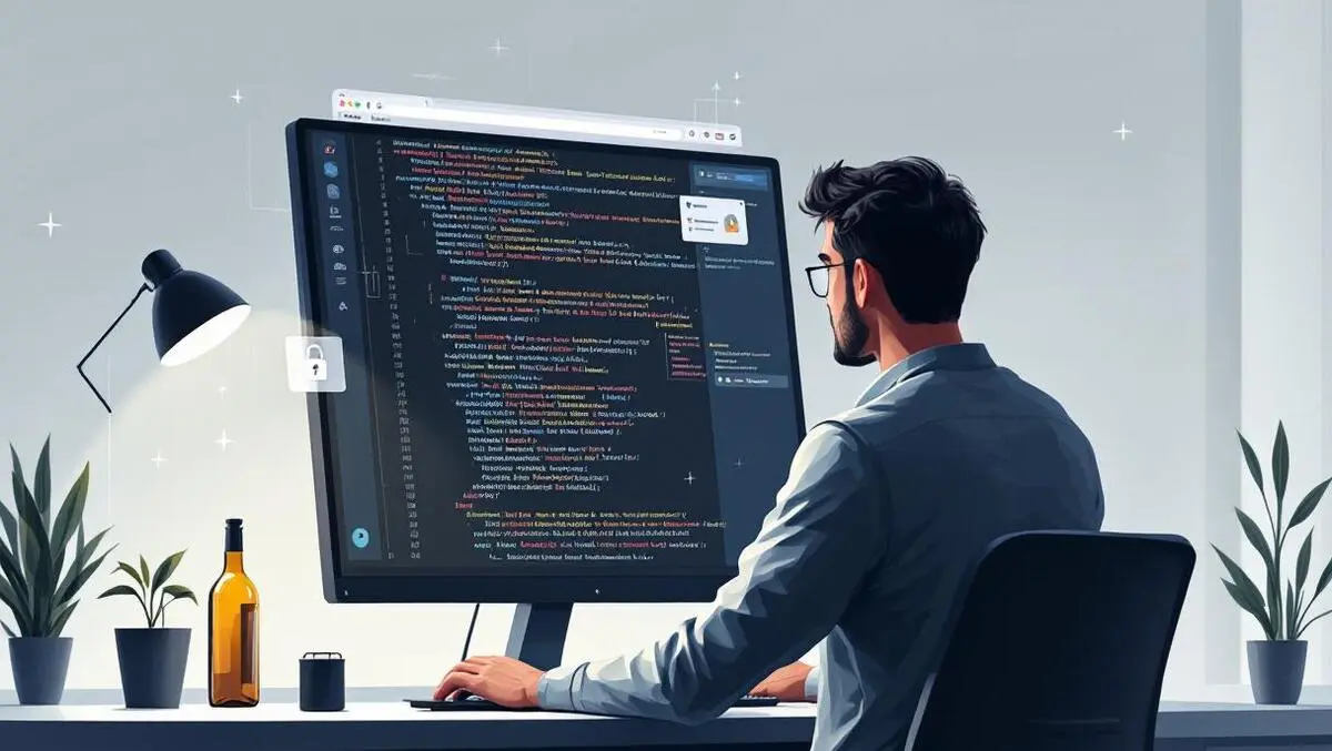 Ai code security scan software engineer modern office monitor