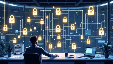Ai control room it engineer monitoring glowing data guardrails