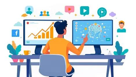 Marketer analyzing rising budgets ai vs human audience dashboard