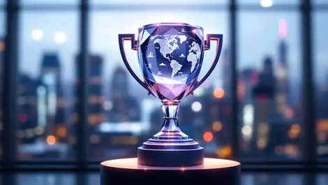 Crystal trophy with ai dev it automation global facets office skyline
