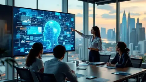 Singapore training room ai presentation with city skyline view