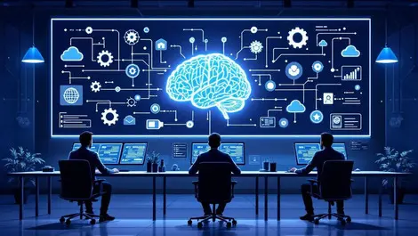 Ai driven cloud infrastructure control room orchestration scene