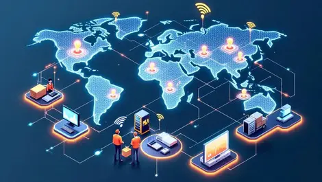 Isometric global it support network map servers routers pos hub