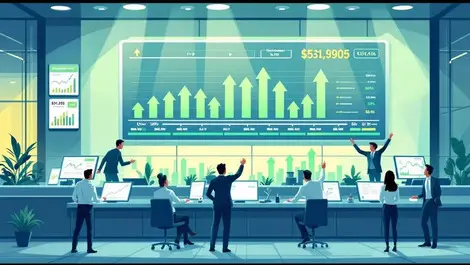 Indonesia stock exchange bullish trading floor green arrows charts