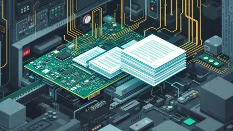 Embedded circuit board to document stack symbolizing software bom